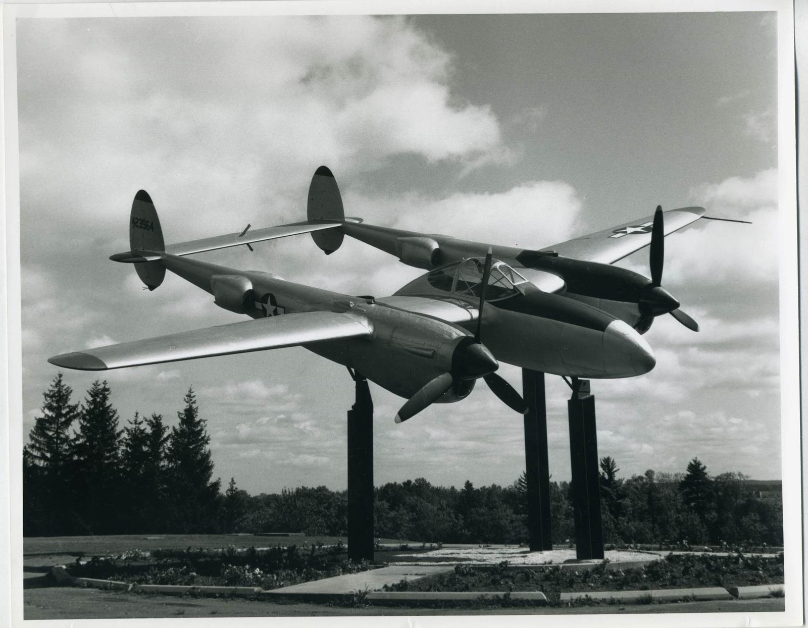 The P-38 on its pylon at the Poplar memorial